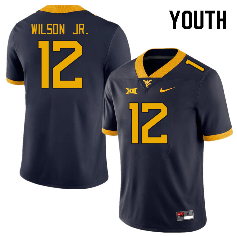 Youth #12 Anthony Wilson Jr. West Virginia Mountaineers College Football Jerseys Stitched Sale-Navy